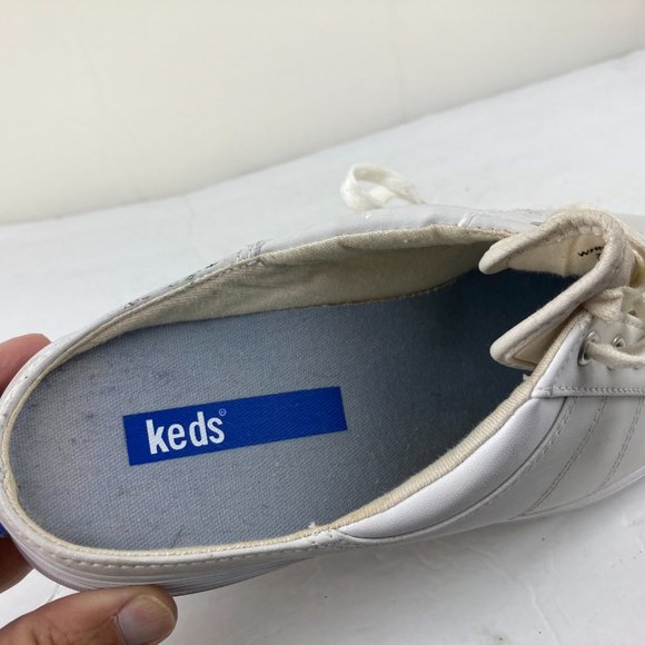 Keds Women Sz 7.5 Slip on Lace Up Sneakers Backless Mule Style White Leather - Picture 5 of 8